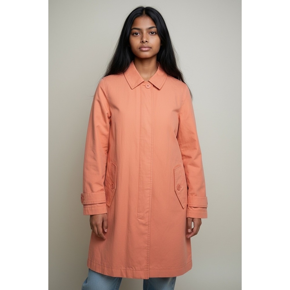 Vintage GAP Trench Coat Y2K Coral Orange Button Front Floral Lining Women Medium